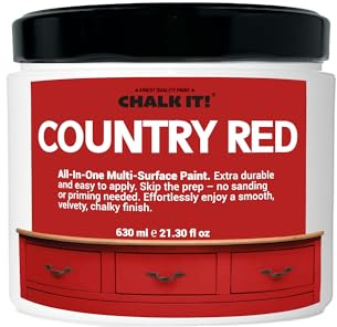 CHALK IT! All-in-One Multi-Surface Chalk Paint for Furniture & Cabinets - No Sanding, No Primer, Built-In Top Coat Water-Based, Low-Odor, Fast-Drying, Matte Finish (Country Red)