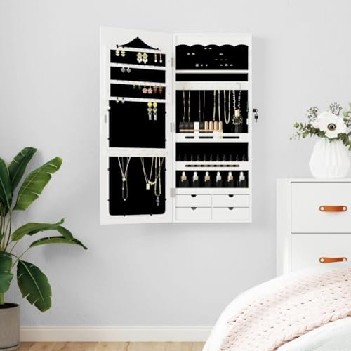 DIGBYS Spiegel Schmuckschrank Wandmontage Weiß 37,5x10x90cm