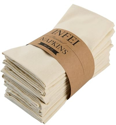 INFEI Serviettes en Tissu en Coton de Couleur Unie - Lot de 12 (17 x 17 Pouces) - pour événements et Usage Domestique (Beige)