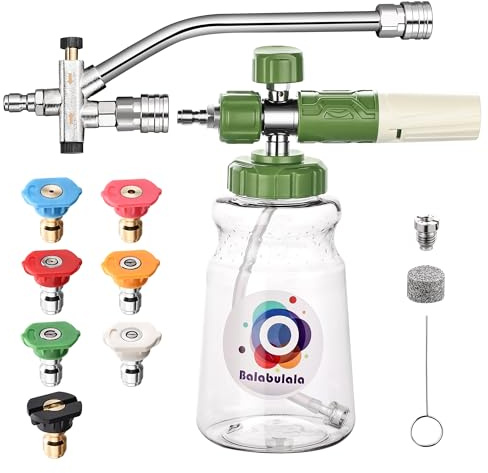 Dual Connector Zubehör mit Hochdruckreiniger Schaumkanone, Balabulala Hochdruckreiniger Doppelspitzenaufsatz für Schaumblaster mit 5 Hochdruckreiniger-Sprühdüsen, 1/4 Zoll Schnellanschluss, 3600 PSI