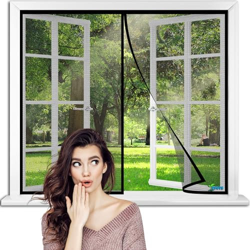 Magnetic Fly Screen Window 125 x 75 cm Window Treatments Door Curtain Solid Color Curtain Window Panel Room Divider【Black】