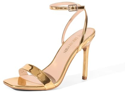 DREAM PAIRS Women Open Square High Heels Sandals,Gold-Pat,7