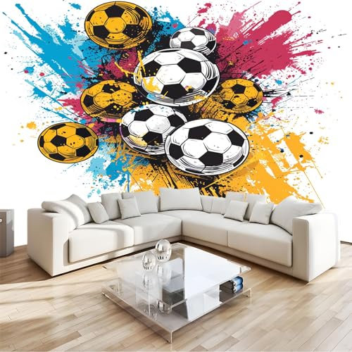 Fotomural Doodle de arte de fútbol Fotomural Pared, 250x175 cm Papel Pintado 3D, Fotomurales Decoración de Comedores Moderna Lana Sala Cuarto Salón