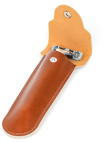 Linkidea Travel Razor Case, Slim Vegan Leather Protective Sleeve Pouch for Cartridge Razors, Compatible with Gillette Fusion5, Sensor3, Dorco Pace 6 (Brown)