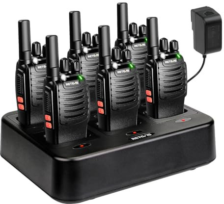 Retevis H777 Funkgerät, Walkie Talkie mit 6 Fach Ladegerät, PMR446 Funkgeräte, Type-C Aufladen, Robust Lizenzfrei Handfunkgerät, Walkie Talkie für Sicherheit, Logistics (6 Stück, Schwarz)