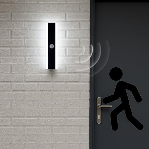 ANKBOY 30CM Lange Wandleuchte Aussen mit Bewegungsmelder Kaltweiß LED Außenlampe Wand mit Bewegungsmelder Wasserdicht 8W Außenleuchte Anthrazit Außenwandleuchte für Balkon Porch 6000K