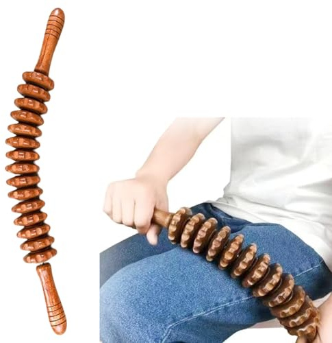 Faszienrolle Holz Massagegerät, Guador 1pcs Massageroller Mit Griff, Massage Anti Cellulite Massagegerät, für Maderotherapie und Lymphdrainage,Faszienrolle Holz，Kaffeefarbe(12 Runden)