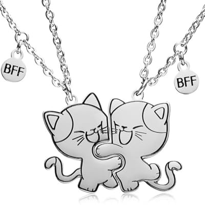 JEXOWIQ 2 pezzi collana con ciondolo gatto abbinato per ragazze, collana di amicizia gatto in acciaio inossidabile BFF, collana con ciondolo sorelle, regalo di gioielli per amicizia, per amici,amanti