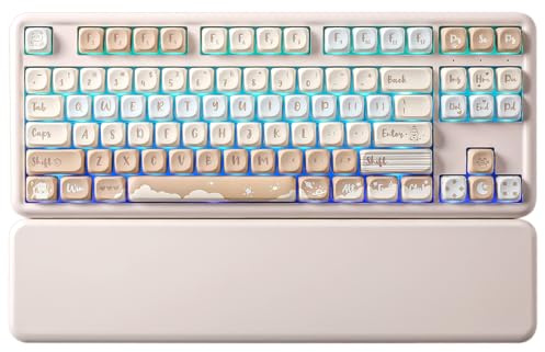 YUNZII B87 Drahtlose Mechanische Tastatur, QMK/VIA Software Custom Gaming Tastatur, Gasket RGB Keyboard mit MOA Keycaps, Wrist Rest, BT5.0/2.4G/USB-C NKRO für Win/Mac (Butter, Milk v2 linear)
