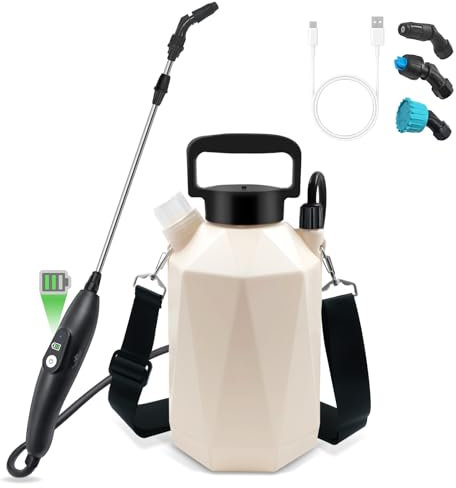Pulverizador de jardín alimentado por batería, pulverizador eléctrico de 1 galón en césped con mango recargable por USB, varita retráctil, 3 boquillas de niebla, pulverizador de bomba de agua para