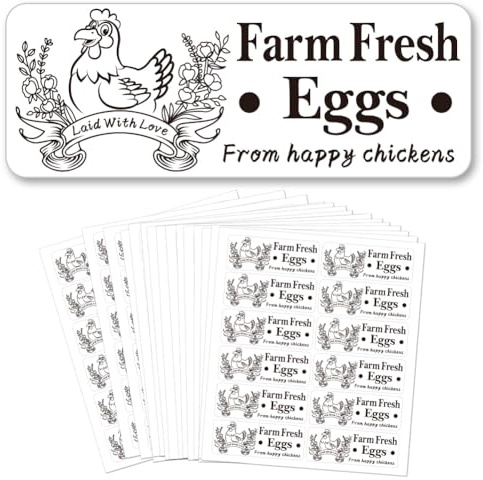 GOMAKERER 180 Pcs Farm Fresh Eggs Sticker, 2.5x6.7cm Unwashed Egg Carton Labels PET Adhesive Egg Packaging Stickers for Box Container Carton Farm Supplies
