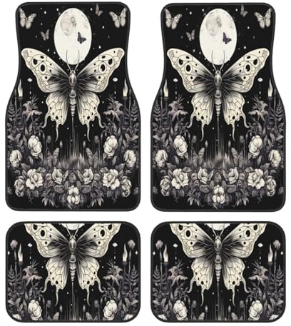 Mexpekil Universal Car Mats Gothic Moth Butterfly Moon Floral Car Floor Mat Set Of 4 Non-Slip Automotive Carpets All Weather Vehicle Front Rear Mats For Suv Van Truck Interior Decor
