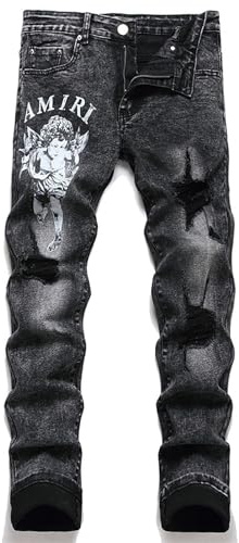 Men's Jeans, Men's Designer Straight Slim Fit Patchwork Jeans Comfort Skinny Biker Denim Pants
