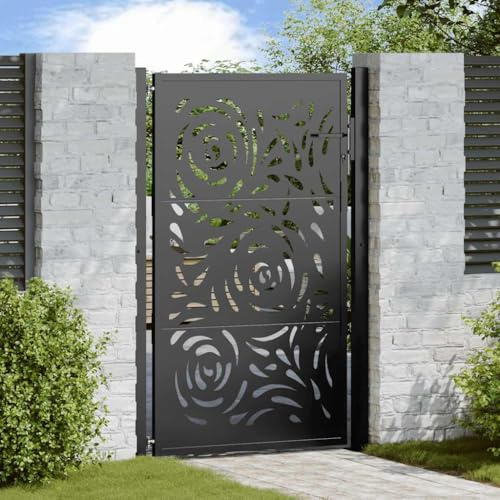 IKAYAA Gartentor Metall 155cm hoch Gartentür Gartentore Einfahrtstor Gartenpforte Hoftor Wetterfester Stahl Spurendesign-105 x 155 cm-Typ 2