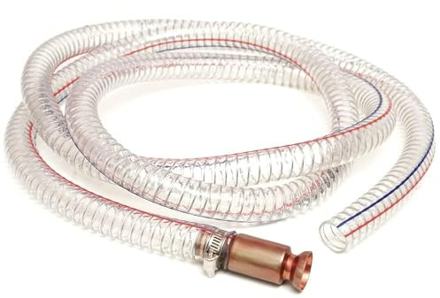 8.2FT 1 Heavy Duty Siphon Hose - Self-Priming Jiggler Pump for Boats, ATVs & Tractors Brass Nipple w/Metal Buckle, Fuel Transfer Tube for Gasoline Fuel Gas, Fish Tank Water Exchange and Drainage | Shaker Jiggler Siphon Hose with Copper Valve & Metal Clamp for Gasoline, Water Transfer, Boats, ATVs, Tractors & Fish Tanks