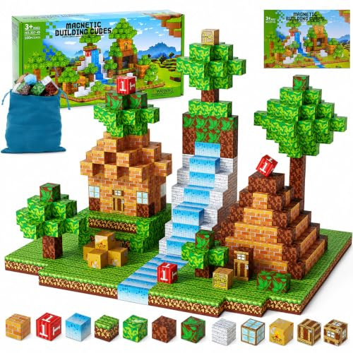 Jooyflares 100 pcs Magnetbausteine 2.5 cm – Starke Magnete, Magnetische Bausteine im Pixel-Stil, Montessori Spielzeug für Kinder ab 4 Jahren, Kreatives Wald Thema Bauspielzeug für Jungen Mädchen