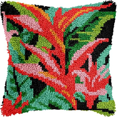 AxiangziK Point Noué Kit housse de coussin,Fleurs et feuilles tropicales,Création de Housse de Taie d'oreiller à Crocher pour La Décoration De La Maison Sofa Salon,43x43cm