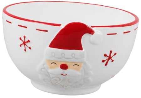 Mikinona Cuenco de Cerámica Blanco Relieve de Papá Noel para Cocina Festiva, Gran Capacidad y Multifuncional Adecuado para Ensaladas y Sopas Navideñas