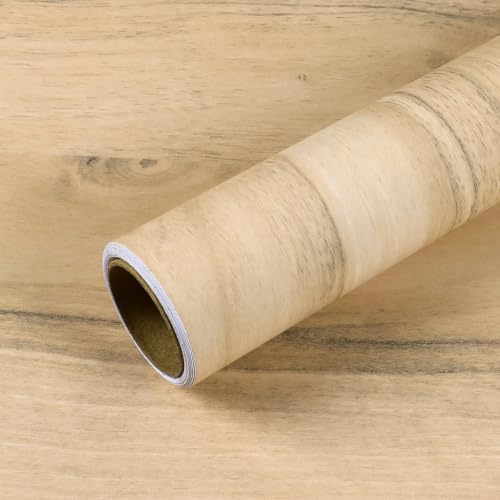 VEELIKE Papier Peint Bois Clair Chêne Patiné 60 cm × 300 cm Papier Peint Imitation Bois Chêne Marron Clair Revetement Plan de Travail Cuisine Salle de Bain Lavable Papiers Peints Decoratifs Salon