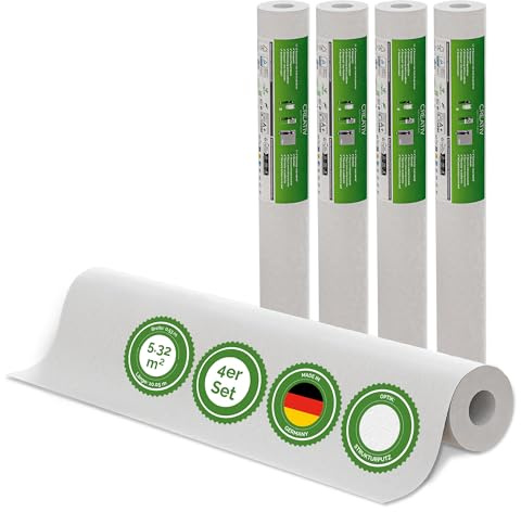 Veluxis Vliestapete Creative 4er-Set Strukturputz – 10,05 m × 0,53 m | renoviervlies, überstreichbar, atmungsaktiv, Wandtapete Made in Germany I Veluxis ®