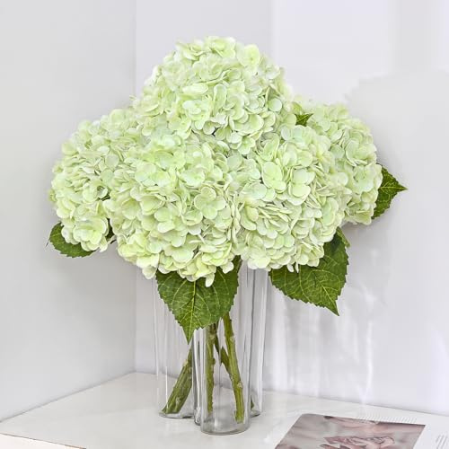 MARTINE MALL 4Pcs 21in Hydrangea Artificial Flowers, Latex Real Touch Hydrangeas Lifelike Large Hydrangea Flowers for Home Decor Party Arrangements Wedding Bouquets Centerpieces (Light Green)