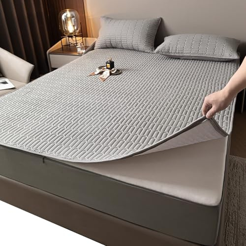 Matratzenschoner mit Reißverschluss Matratzenüberzug Weiche 90x190/200 Anpassbare Matratzenüberzug Matratzenauflage Encasing Gesteppt Waschbarer Matratzentopper(Grau,80x200+10cm)