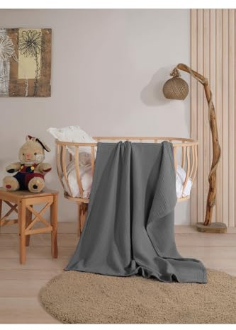 Muslin Baby Swaddle Blanket 100% Cotton 4 Layer 100x120cm Dark Gray Hypoallergenic Newborn Receiving Blanket Soft Breathable for Sensitive Skin - Dark Gray, One Size