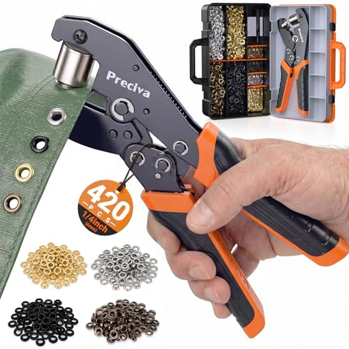 Grommets Tool Kit with 420 PCS 1/4 inch Grommets and Carrying Case,Heavy Duty Eyelet Punch Pliers Set, Precision Dies for Canvas, Leather, Tarps, Fabric, and DIY Repairs