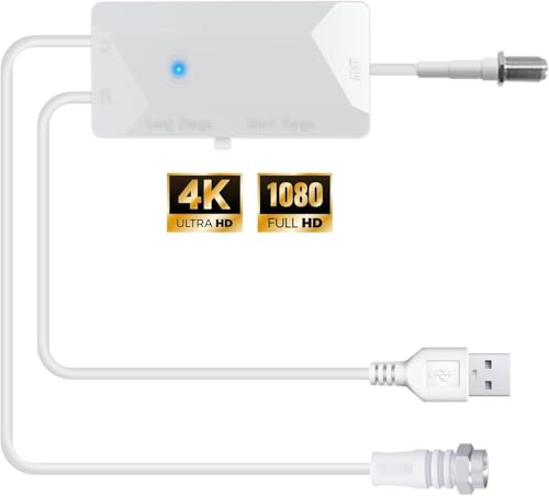 TV Antenna Amplifier, 25dB High Gain Signal Booster for Digital TV Antenna Indoor Outdoor, Low Noise and Clears Up Pixelated Amplifier, Adjustable Reception Range, USB Cable Power Supply (White)