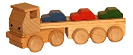 Holzspielzeug Sattelzug mit Autoauflieger bunt Länge ca. 15 cm NEU Holzauto Holzfahrzeug Holztruck Spielzeug Strategiespiel Geschicklichkeitsspiel Geduldsspiel Holzgestaltung Spielsortiment Spiele