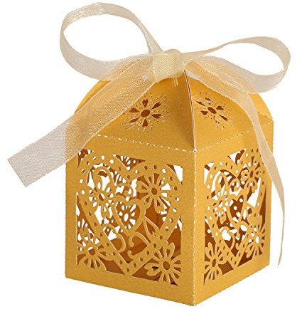KPOSIYA Geschenkboxen mit Herzen, lasergeschnitten, für Hochzeit, Party, Süßigkeiten, Schokolade, Brautschmuck, Geburtstag, Party, Bomboniere mit Bändern, 70 Stück