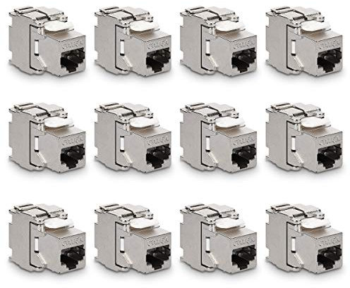 kwmobile Keystone Module Jacks - 12 Piece CAT6A Shielded Keystone Jack RJ45 Cat 6A Ethernet Module 10 Gbit with Shielded Metal Housing