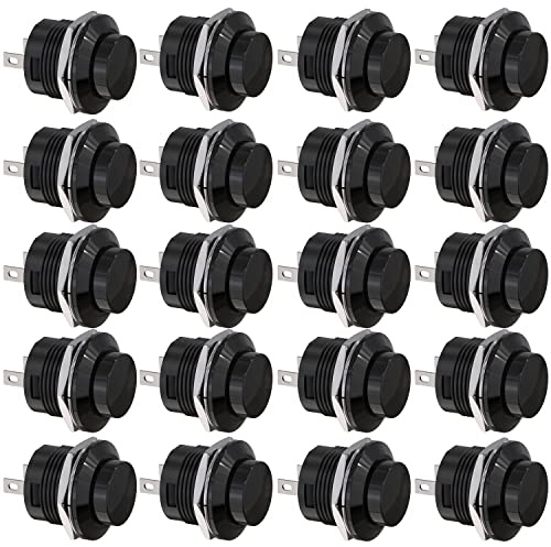 CLDIY SPST Mini-Drucktastenschalter AC250V / 3A AC125V / 6A Ohne Verriegelung Runder Drucktastenschalter Schwarz Kappe 20er-Pack