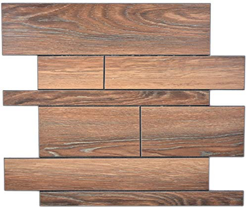 Selbstklebnde Mosaikmatte Verbund Alu Holzoptik Braun für WAND KÜCHE Wandverblender Fliesenspiegel Verkleidung | 10 Matten