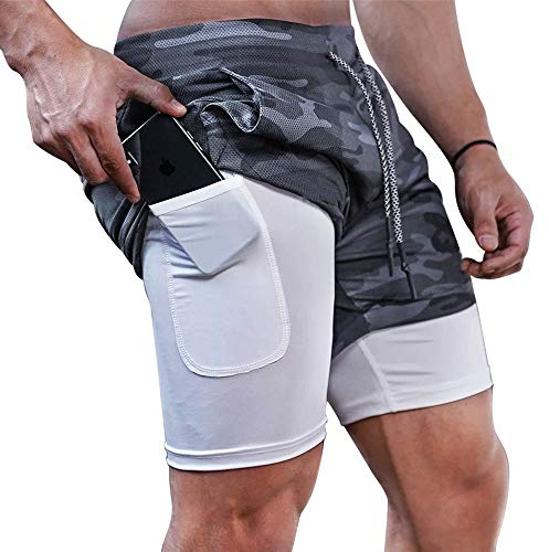 Superora Herren Sport Shorts Laufshorts 2 in 1 Kurze Running Sporthose Fitness Training Mit Eingebaut Taschen