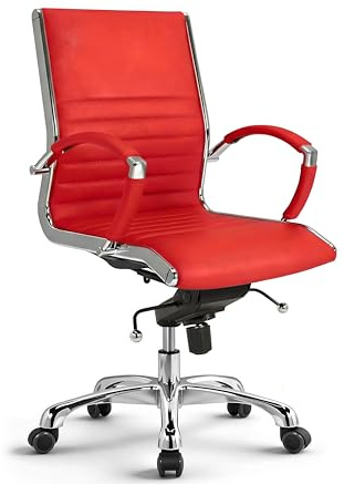 VERSEE Bürostuhl Montreal aus Echtleder, Rot, Sitzhöhe 46–54 cm | Ergonomischer Schreibtischstuhl mit Wippmechanik und Lendenstütze, für Büro und Homeoffice, bis 150 kg belastbar