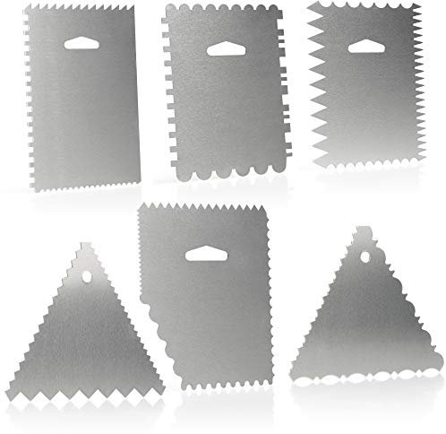 com-four® 6-teiliges Teigschaber-Set - Tortenspachtel aus Aluminium - Modellierwerkzeug für Backen und Kochen - Streichpalette mit 23 Mustern (6 teilig - Spachtel)