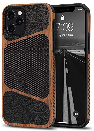 Tasikar Coque iPhone 12 / Coque iPhone 12 Pro Étui Bois et Cuir Souple TPU Silicone Compatible avec iPhone 12 / iPhone 12 Pro