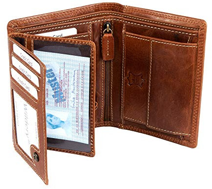 Wildery® Geldbörse für Herren aus Leder mit RFID Schutz im Hochformat in Braun | Geldbeutel | Portmonee | Portemonnaie /#WI108C