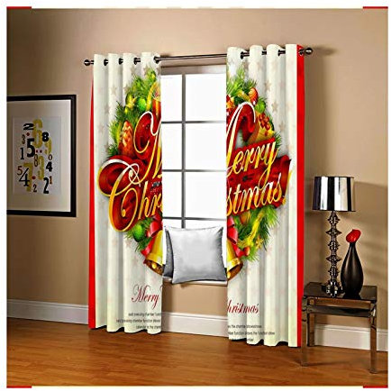 Daesar Tende 2 Pannelli, Tende Vetro Finestra Campane e Stelle della Decorazione di Natale Tenda per Soggiorno Rossa Bianco Tende Vetro Oscuranti 137x214CM