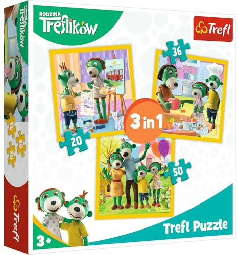 Trefl, Puzzle, Spaß zusammen, Familie Treflik, von 20 bis 50 Teilen, 3 Sets, für Kinder ab 3 Jahren