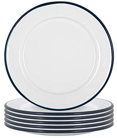 Argon Tableware Enamel Side Plates - 20cm - Pack of 6 - Navy Dining Plates Lightweight Small Dinner Dish for Appetisers, Starters, Mains, Sides, Desserts