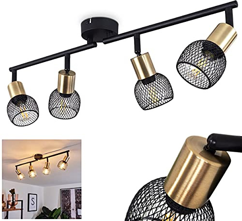 HOFSTEIN Deckenleuchte Cairns, verstellbare Deckenlampe aus Metall in Schwarz/Gold, moderne Leuchte im Retro/Vintage-Design, Lichteffekt durch Gitter-Optik, 4xE14, Wohnzimmer, Esszimmer, Schlafzimmer