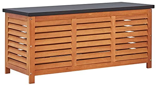 TEWTX7 Gartenbox, Werkzeugkasten, Auflagenbox, Aufbewahrungsbox, Truhe Gartenbox, Pulverbeschichtetes Metall, Aufbewahrungsbehälter, Witterungsbeständig, Eukalyptus Massivholz