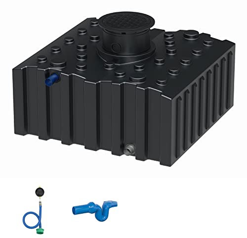 Retentionstank Retentionszisterne flach 5000 Liter Basis mit Schwimmdrossel 1 Zoll und Überlaufsiphon mit Skimmer für die Retention von Regenwasser - Retentionsspeicher Flachtank mit Drossel 1'