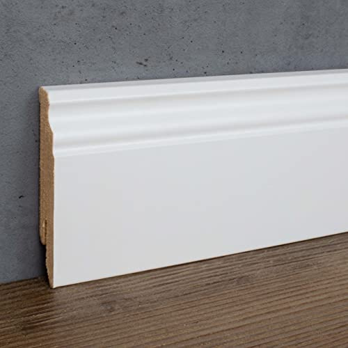 PROVISTON | Sockelleiste | Berliner Profil | 16 x 80 x 2500 mm | MDF foliert | Weiß | annährend RAL 9016 | Hamburger Fußleiste | 25 Meter