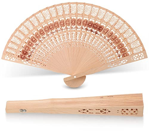 Queekay Éventail Pliant Chinois Sculpté Éventail à Main en Bois Éventail Pliable de Mariage Été Ventilateur Pliable Chinois Creux Vintage en Bois Décoration Murale pour Douche Nuptiale (Tournesol)