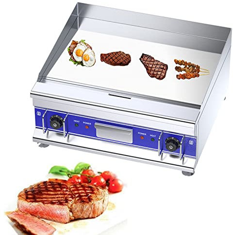 Plancha Eléctrica Profesional de Acero Inoxidable, 220-240 V, Lisa, Plancha Cocina Electrica con Bandeja Recoge Grasa, Termostato 50 a 300 °C, Antisalpicaduras, para Barbacoas para Restaurantes,600d