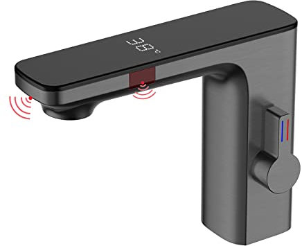 XJTNLB Infrarot Wasserhahn Kalt Warm Sensor Wasserhahn Bad Waschbecken Armaturen, Induktion Badarmatur Armatur Pistole Grau