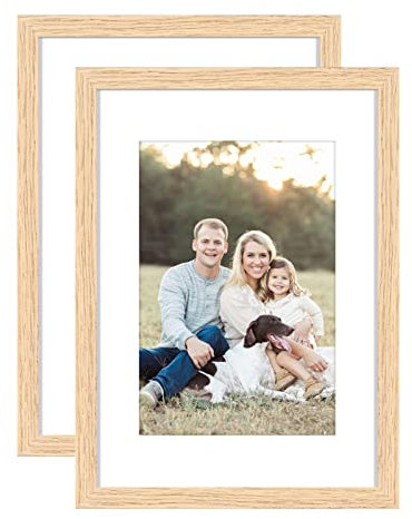 YEEPHAN Lot de 2 cadres photo A5 en bois de chêne massif avec façade en plexi-glass-21x14,8 cm - Cadre photo 9x14 cm avec passe-partout ou 21x15cm sans passe-partout-Autoportant et à fixation murale